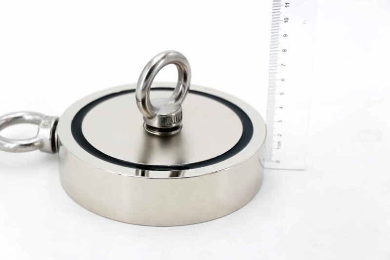 Bergemagnet zum Magnetfischen mit 2 Ösen Ø 94 mm, vernickelt - Haftkraft ca. 300 kg*! + 30 m Seil mit Karabiner – Bild 2