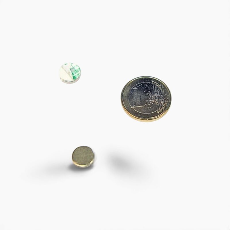 10x2 mm selbstklebende Scheibenmagnete auf Nordpol, N42 vernickelt