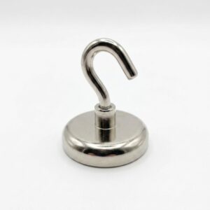 GRE42 Hakenmagnet Ø42mm vernickelt – 43 kg Haftkraft, M6-Rundhaken schraubbar